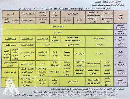 التربية تنشر جدول الامتحانات التمهيدية المهنية للعام الدراسي الحالي